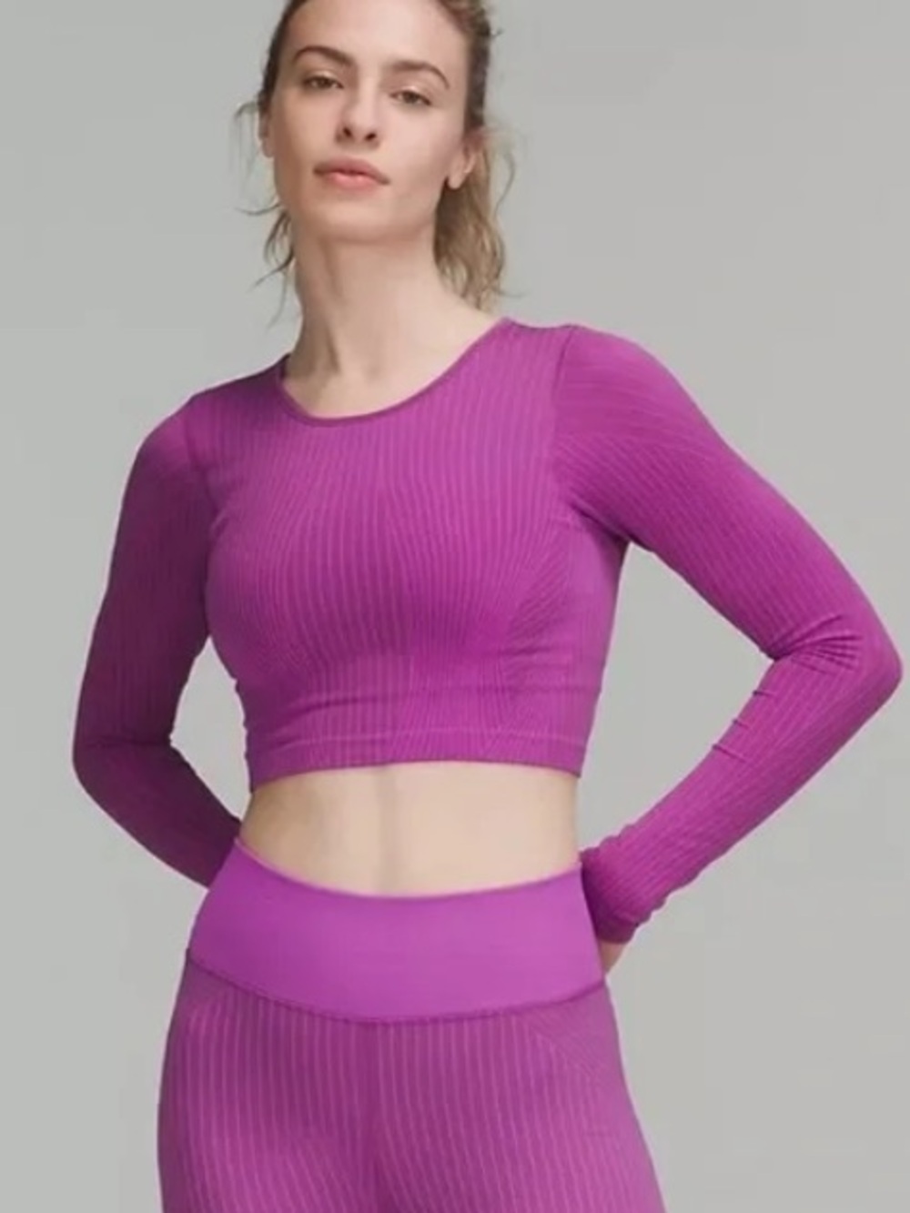 Lululemon Ebb to Street Long Sleeve Crop Top Built In Bra Size 10 Pink